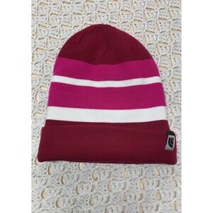The North Face Beanie Hat Girls One Size Pink White Burgundy Striped‎ Casual